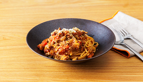 煮込みミートソースパスタ