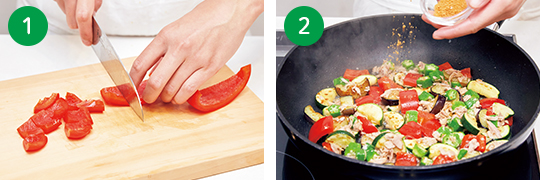 野菜の旨味がギュッ！彩りカラフル『夏野菜のカレー炒め』 手順