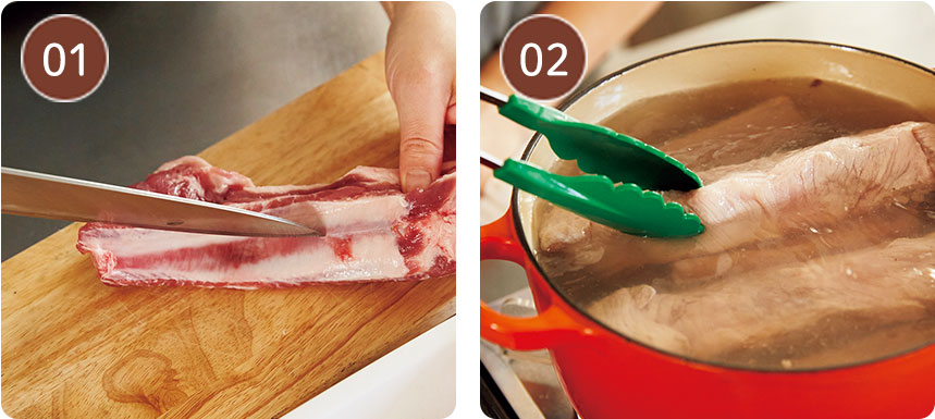 下ゆで＋タレ漬けで味染みUP、焼き時間も短縮 バーベキュースペアリブ