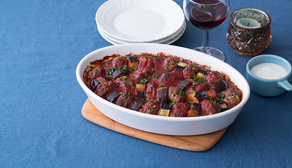 ハンバーグとなすのトルコ風