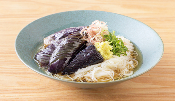 茄子の揚げ出しぶっかけそうめん