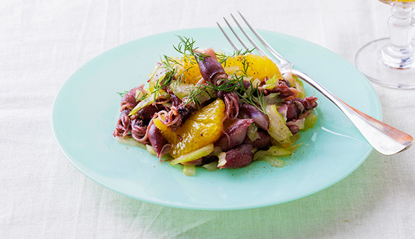 ホタルイカとセロリの柑橘マリネ