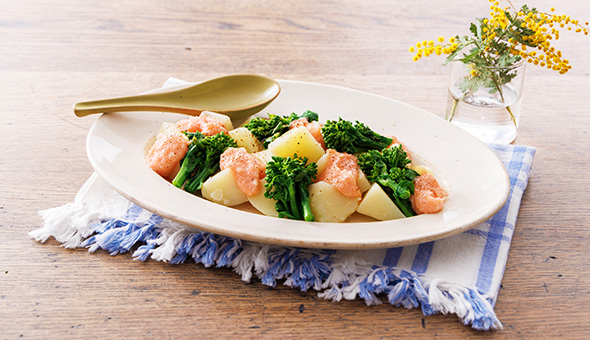 新じゃがと菜花のたらこホイップ